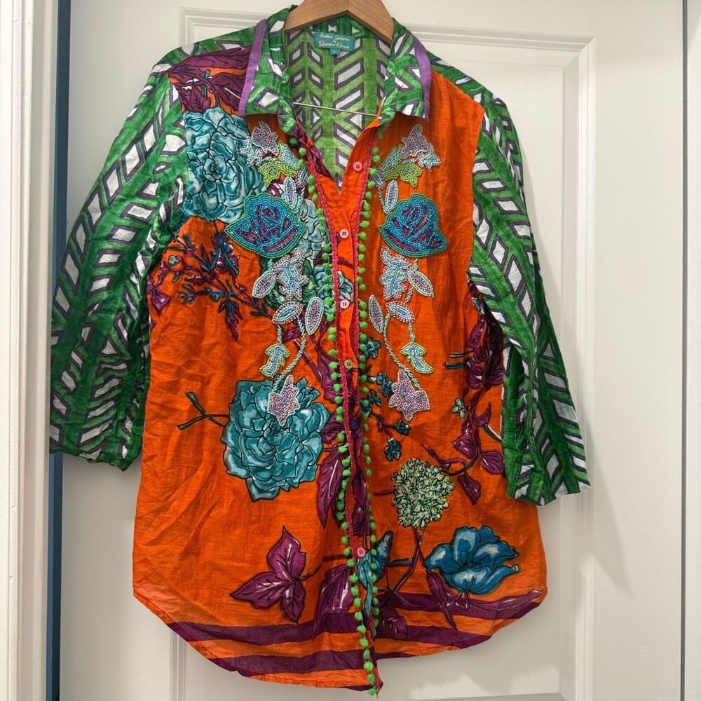 Antica Sartoria by Giacomo Cinque button-up beaded floral tunic Size L